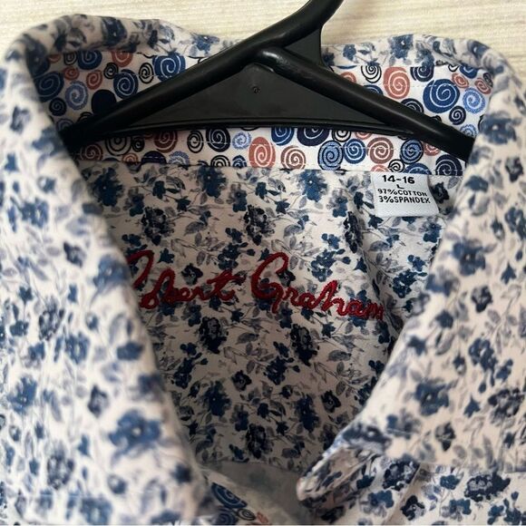 Robert Graham Boys Size Large Shite Floral Patterned Button Down Shirt - Picture 5 of 6